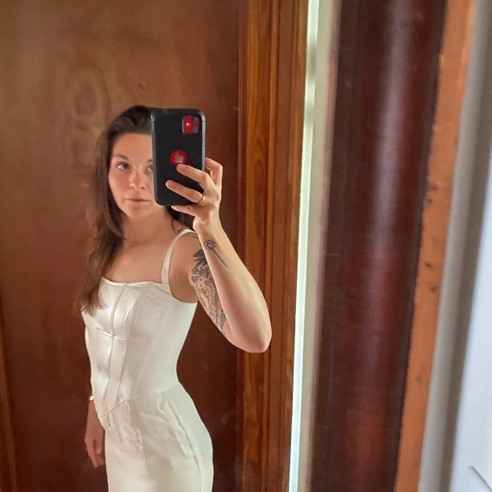 Satin and silk white floor-length dress